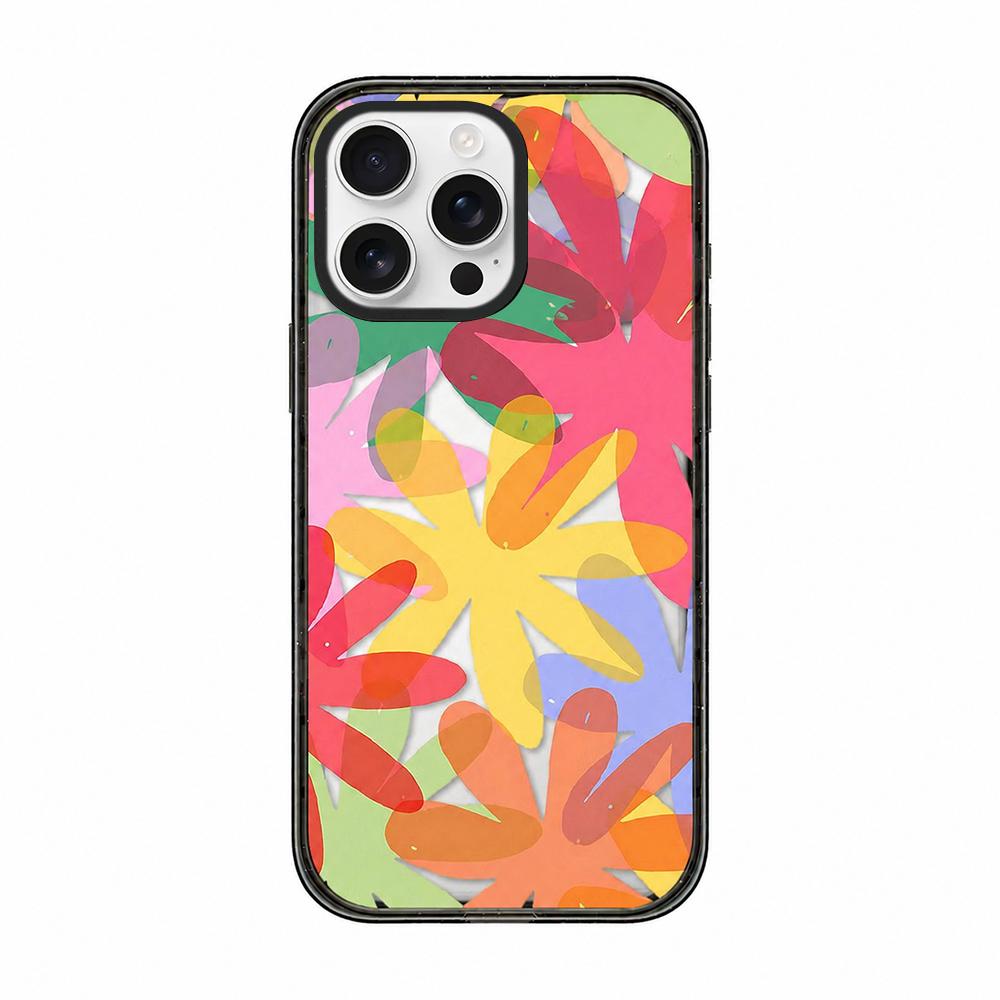 For iPhone 15 Pro Max Colorful Balloon Pattern Transparent Acrylic TPU Phone Case - Layered Colorful Flowers - EDA009704709C