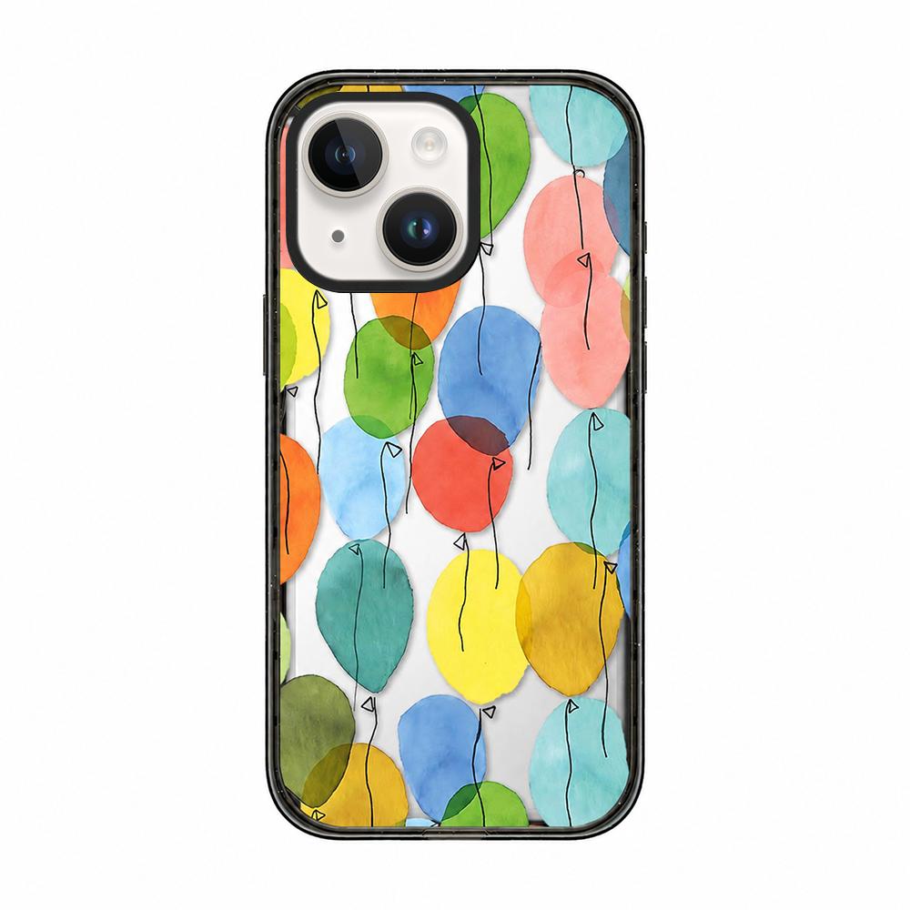For iPhone 14 Plus Colorful Balloon Pattern Transparent Acrylic TPU Phone Case - Watercolor Rainbow Balloons - EDA009704713A