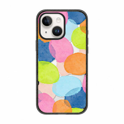 For iPhone 14 Plus Colorful Balloon Pattern Transparent Acrylic TPU Phone Case - Macaron Watercolor Dots - EDA009704713B