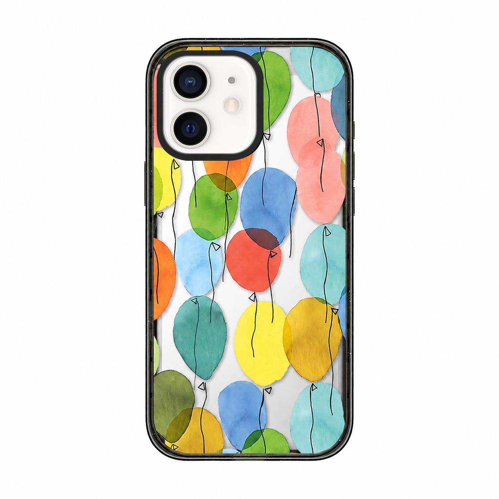 For iPhone 12 Colorful Balloon Pattern Transparent Acrylic TPU Phone Case - Watercolor Rainbow Balloons - EDA009704720A