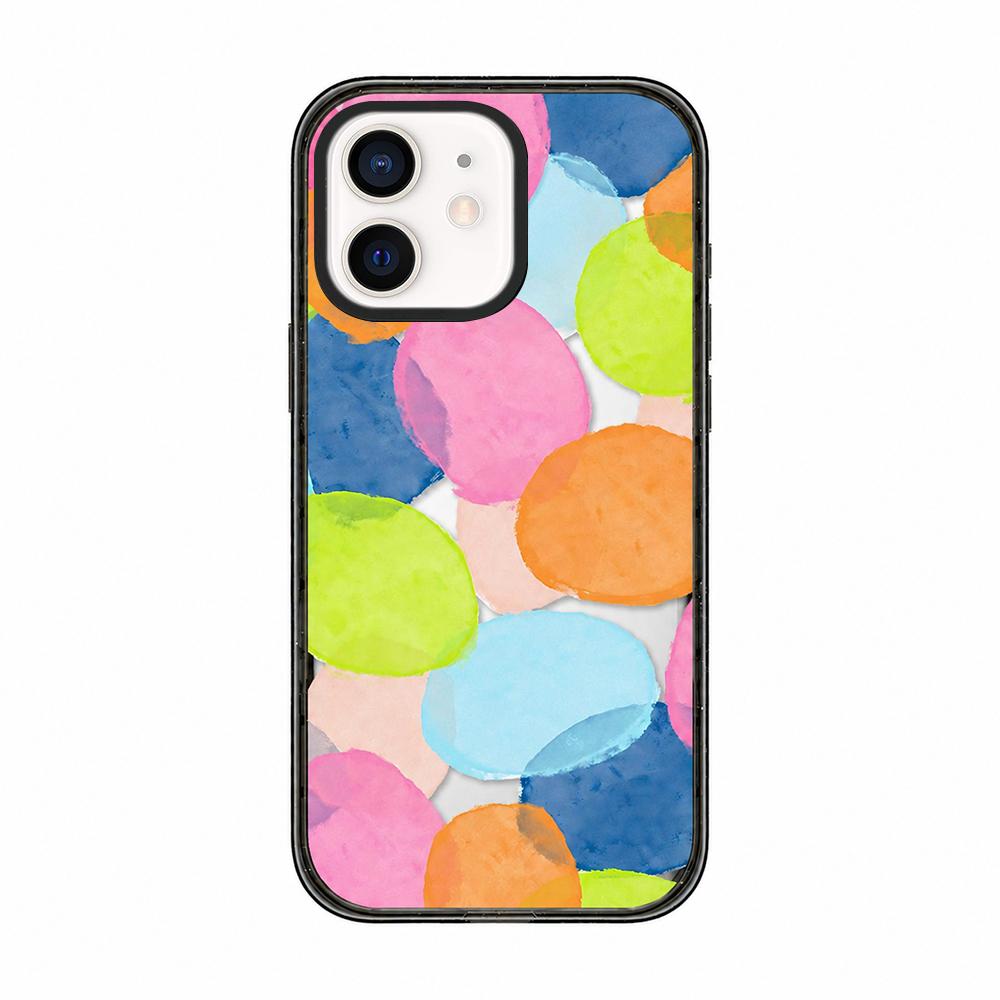 For iPhone 12 Colorful Balloon Pattern Transparent Acrylic TPU Phone Case - Macaron Watercolor Dots - EDA009704720B
