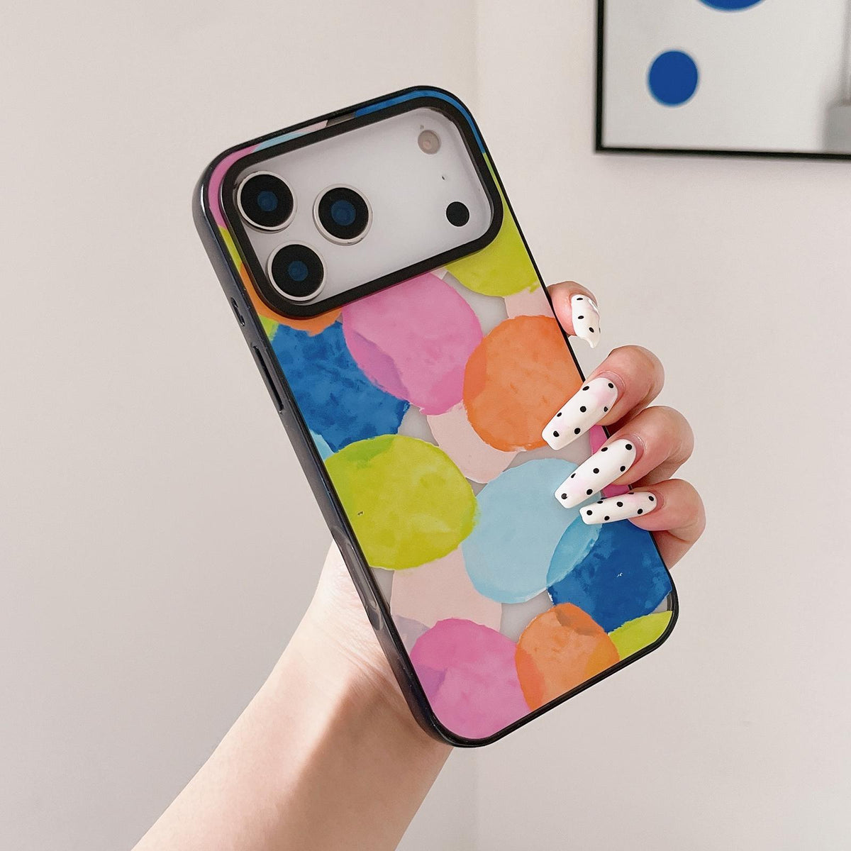 For iPhone 14 Pro Colorful Balloon Pattern Transparent Acrylic TPU Phone Case - Macaron Watercolor Dots - EDA009704715B