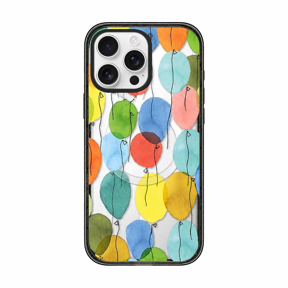 For iPhone 16 Pro Colorful Balloon Pattern Transparent Magnetic Acrylic TPU Phone Case - Watercolor Rainbow Balloons - EDA009704806A