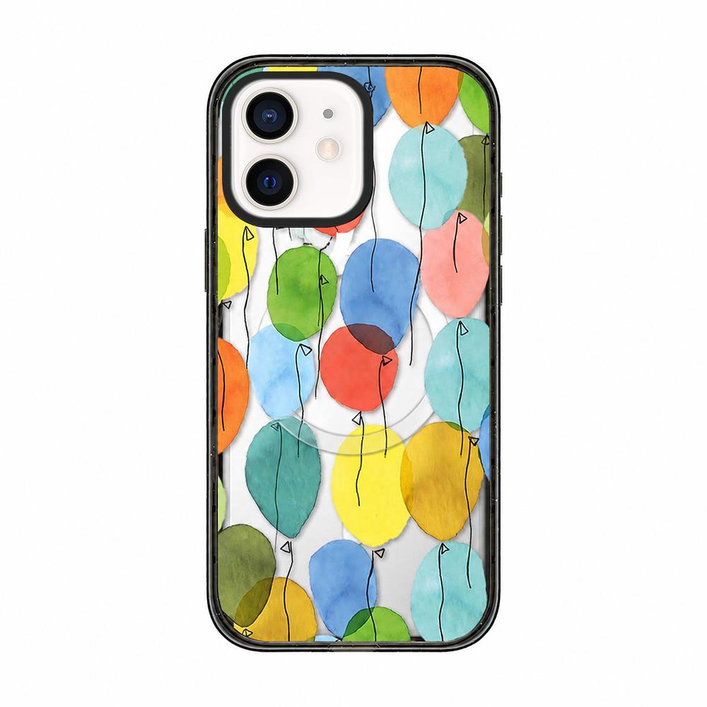 For iPhone 12 Colorful Balloon Pattern Transparent Magnetic Acrylic TPU Phone Case - Watercolor Rainbow Balloons - EDA009704820A