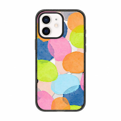 For iPhone 12 Colorful Balloon Pattern Transparent Magnetic Acrylic TPU Phone Case - Macaron Watercolor Dots - EDA009704820B