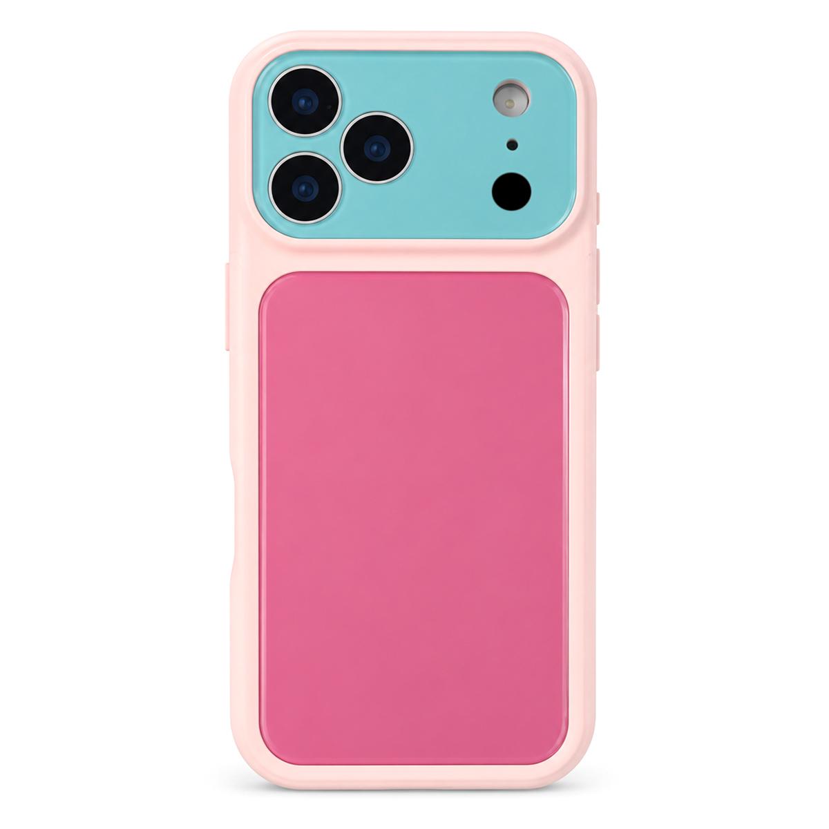 For iPhone 17 Pro Dopamine Color Large Window Acrylic PC Phone Case - Cyan and Pink - EDA009705202C