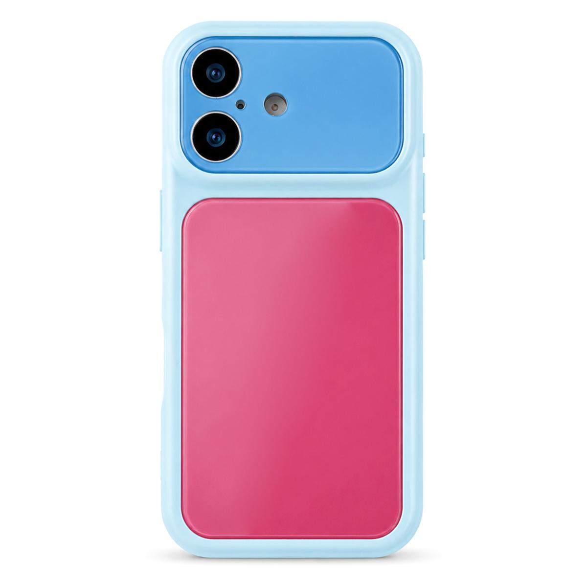 For iPhone 16 Dopamine Color Large Window Acrylic PC Phone Case - Blue and Pink - EDA009705206E