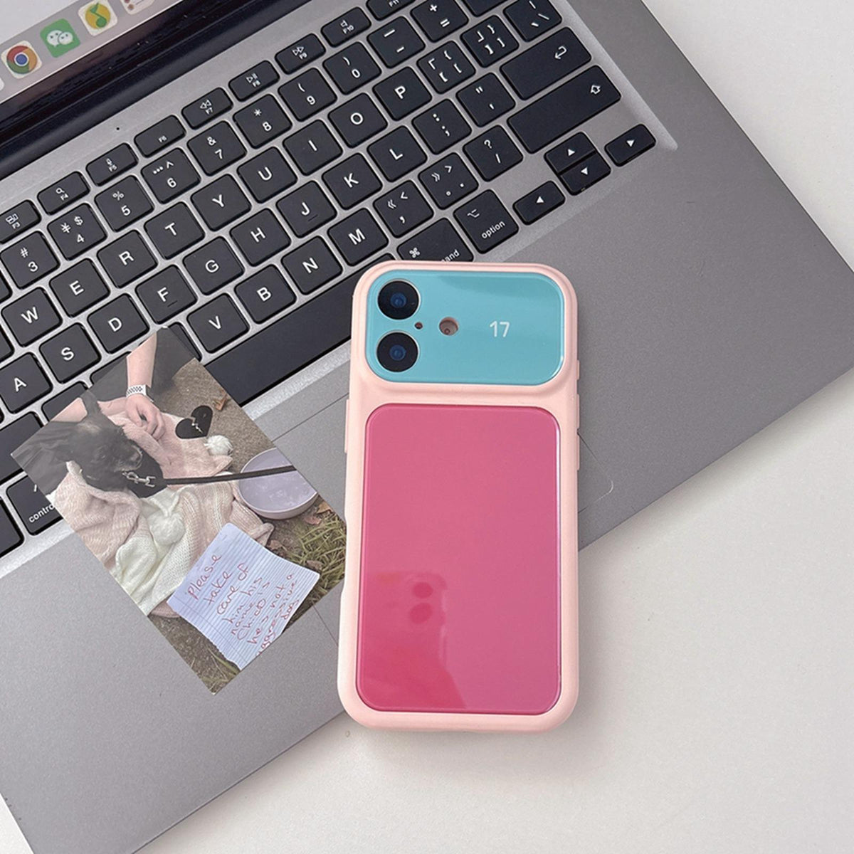 For iPhone 15 Pro Max Dopamine Color Large Window Acrylic PC Phone Case - Cyan and Pink - EDA009705207C