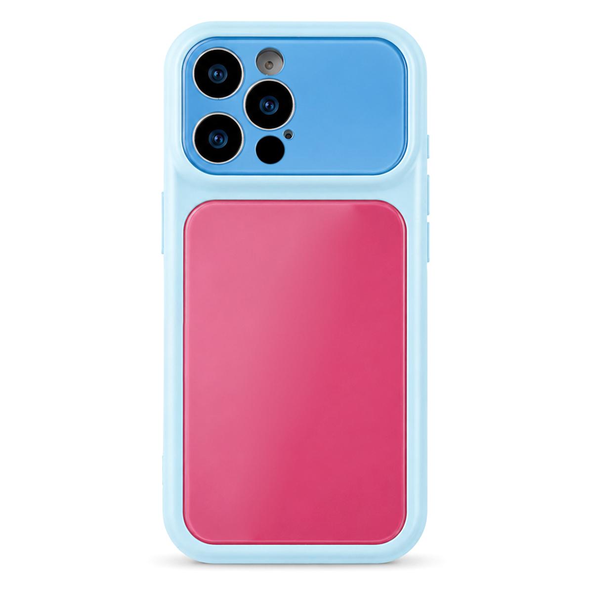 For iPhone 15 Pro Max Dopamine Color Large Window Acrylic PC Phone Case - Blue and Pink - EDA009705207E