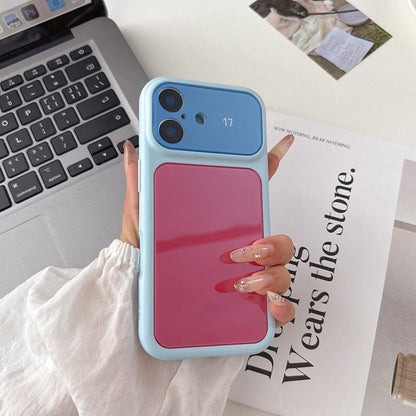 For iPhone 15 Pro Max Dopamine Color Large Window Acrylic PC Phone Case - Blue and Pink - EDA009705207E