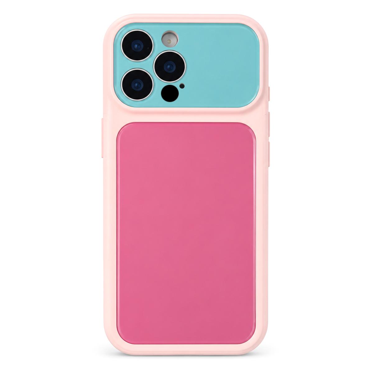 For iPhone 15 Pro Dopamine Color Large Window Acrylic PC Phone Case - Cyan and Pink - EDA009705208C
