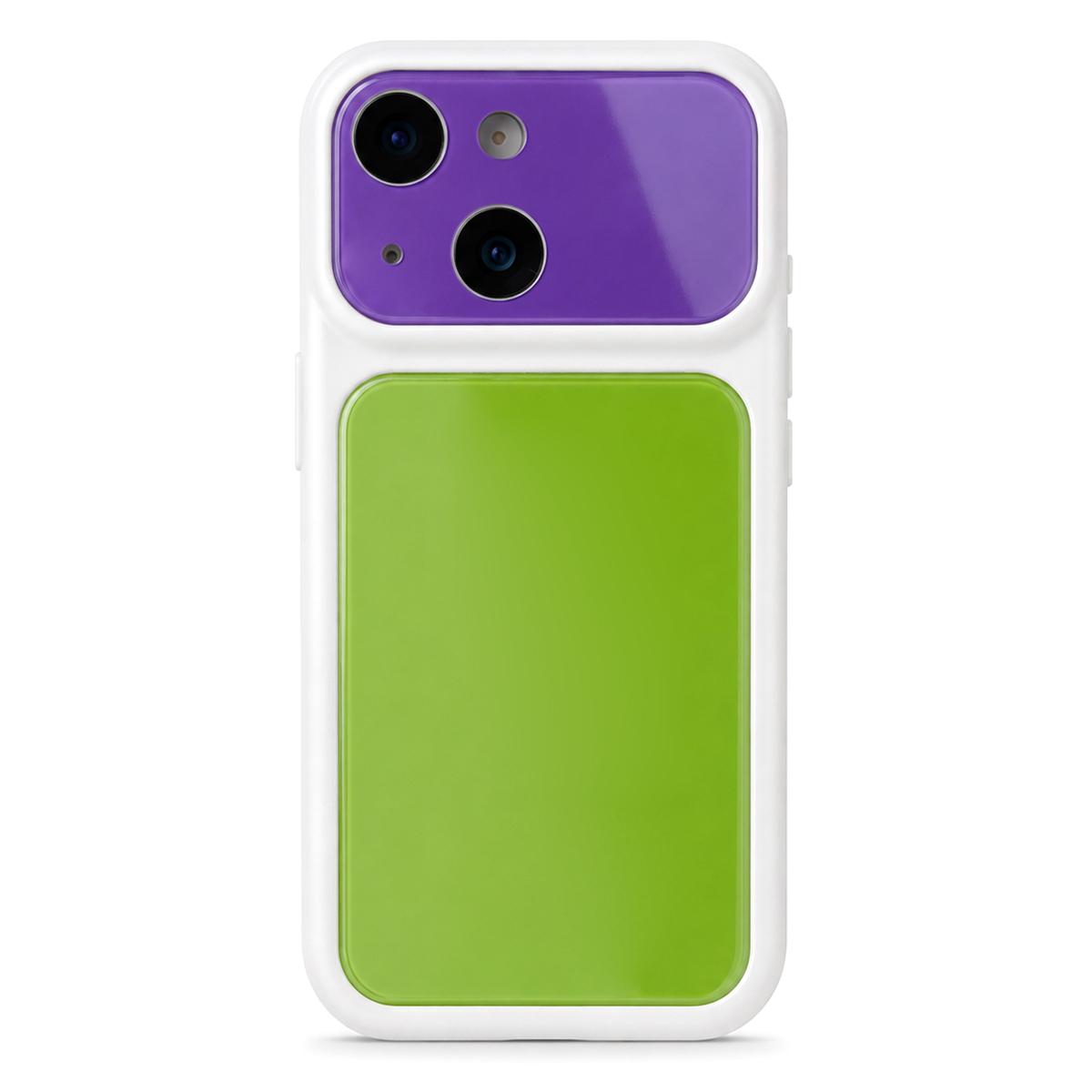 For iPhone 15 Dopamine Color Large Window Acrylic PC Phone Case - Purple and Green - EDA009705209A