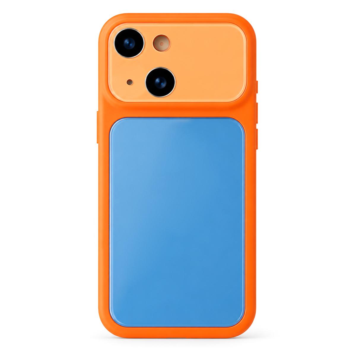 For iPhone 15 Dopamine Color Large Window Acrylic PC Phone Case - Blue and Orange - EDA009705209D