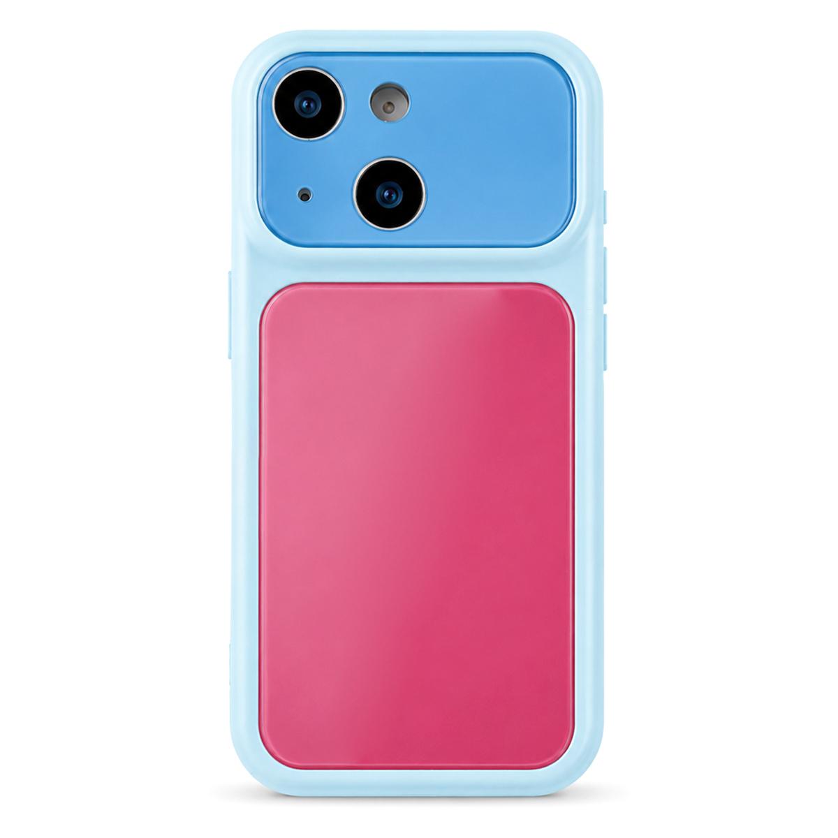 For iPhone 15 Dopamine Color Large Window Acrylic PC Phone Case - Blue and Pink - EDA009705209E