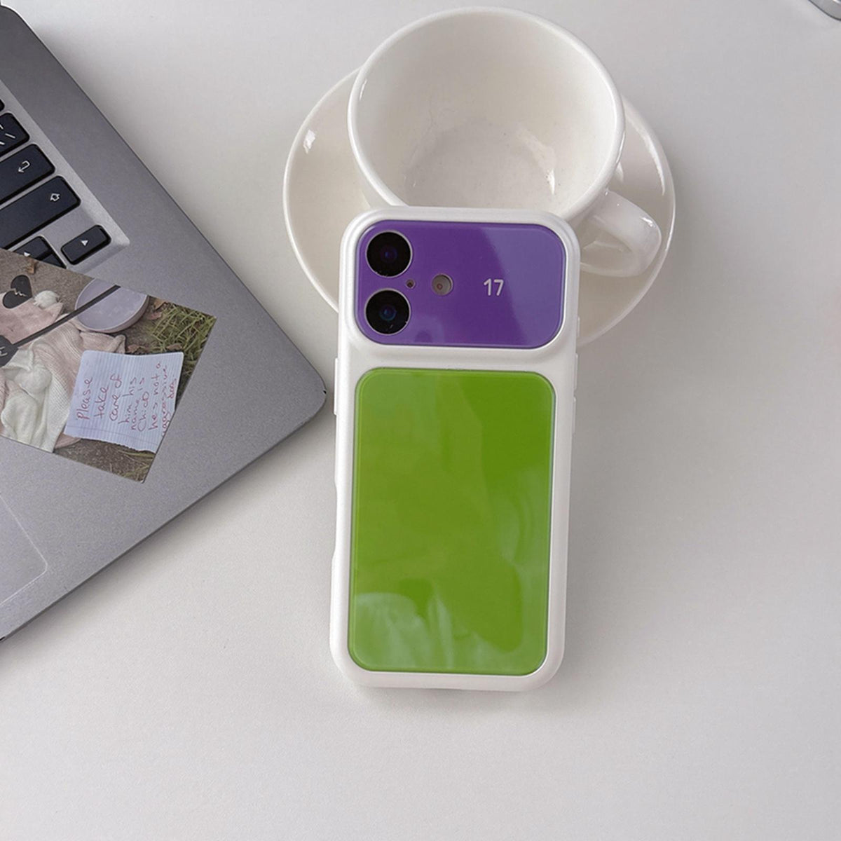 For iPhone 14 Dopamine Color Large Window Acrylic PC Phone Case - Purple and Green - EDA009705212A