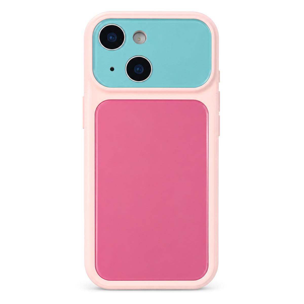 For iPhone 14 Dopamine Color Large Window Acrylic PC Phone Case - Cyan and Pink - EDA009705212C