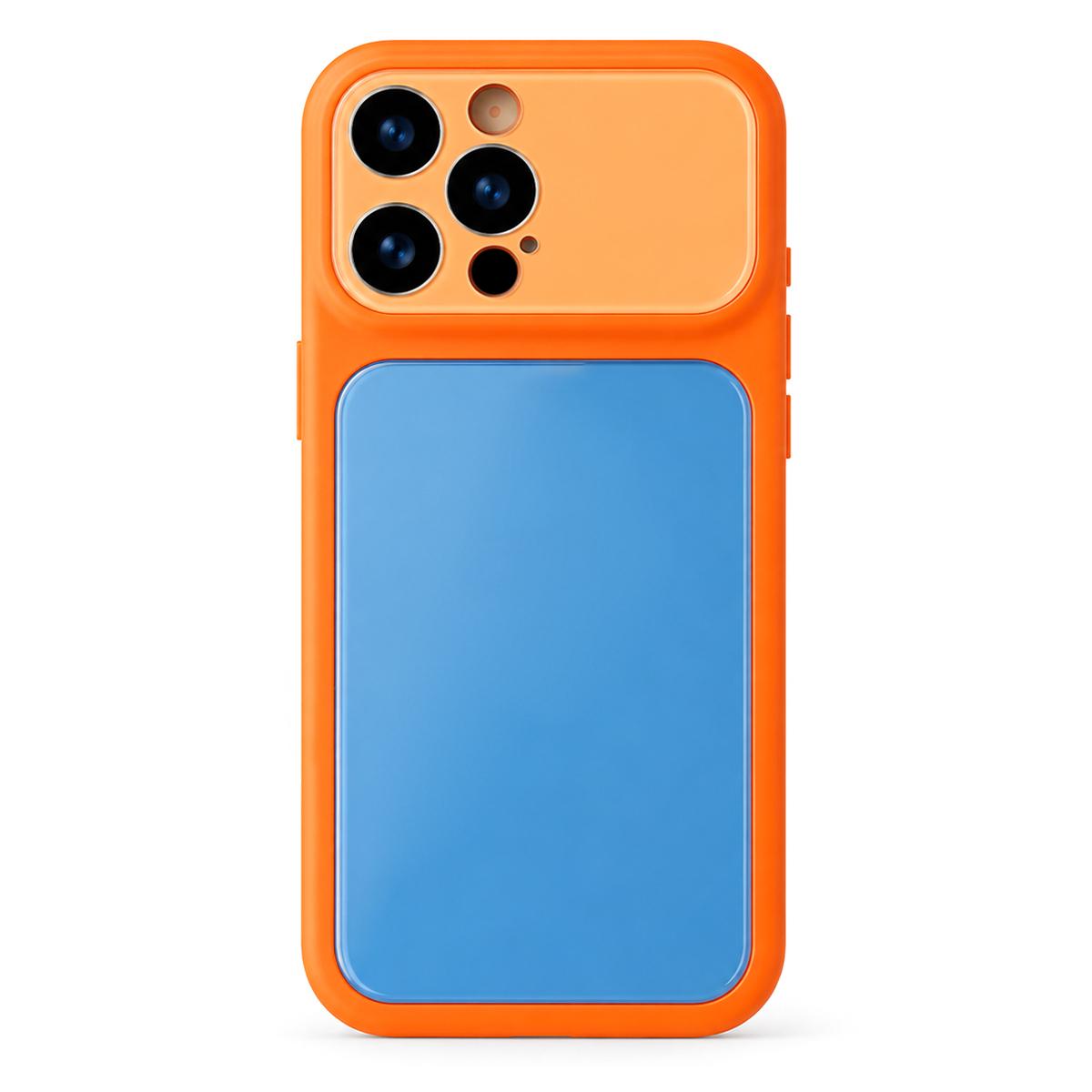 For iPhone 13 Pro Dopamine Color Large Window Acrylic PC Phone Case - Blue and Orange - EDA009705214D