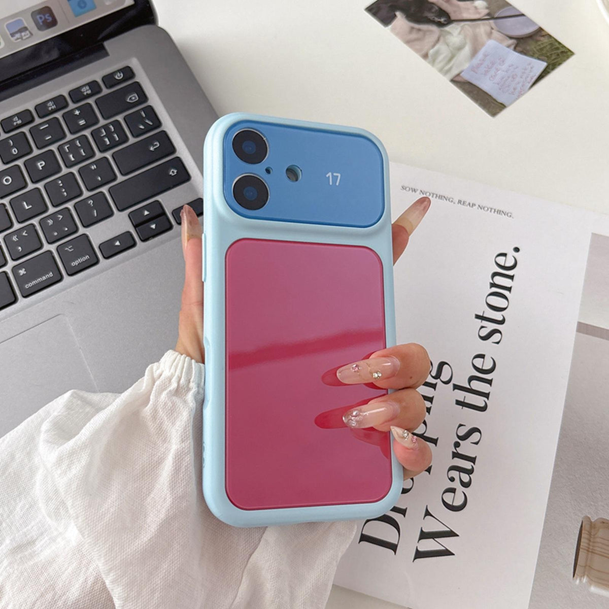 For iPhone 13 Pro Dopamine Color Large Window Acrylic PC Phone Case - Blue and Pink - EDA009705214E