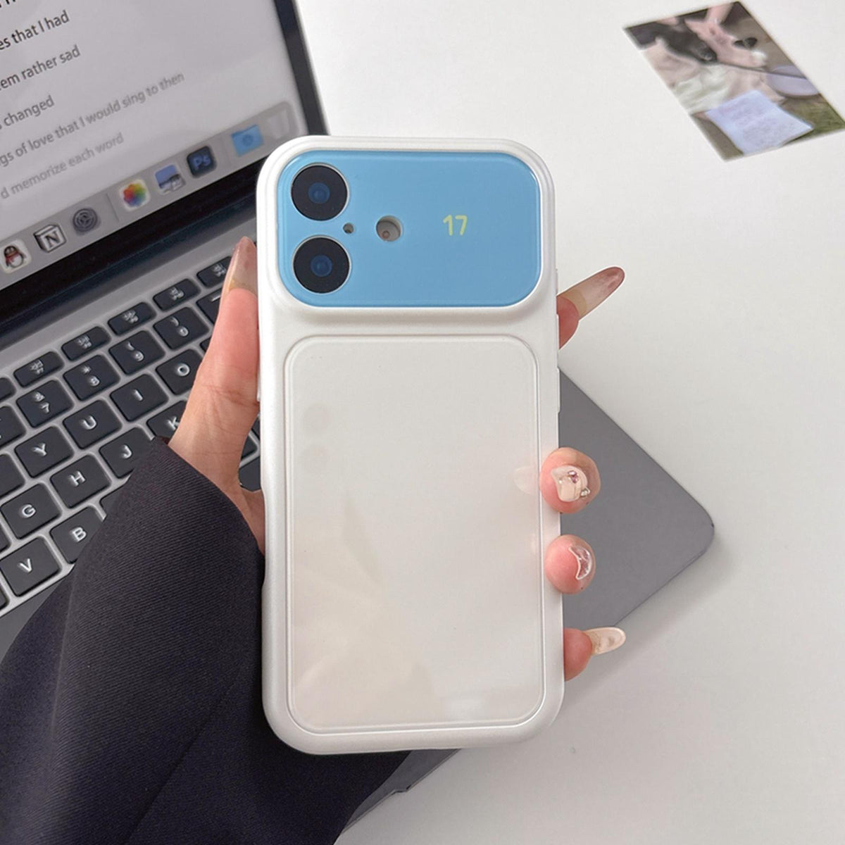For iPhone 13 Pro Dopamine Color Large Window Acrylic PC Phone Case - Blue and White - EDA009705214F