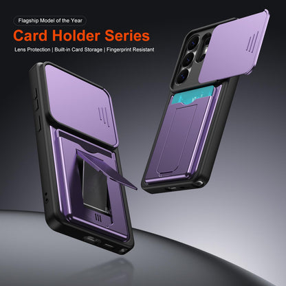 For Galaxy S26 Ultra 5G Card Holder Series Sliding Lens Cover PC Hybrid TPU Phone Case - Red - EDA009708001A