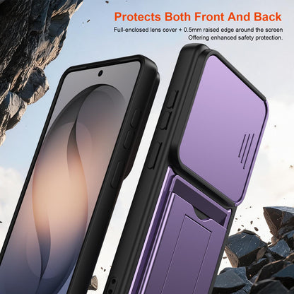 For Galaxy S26 Ultra 5G Card Holder Series Sliding Lens Cover PC Hybrid TPU Phone Case - Red - EDA009708001A