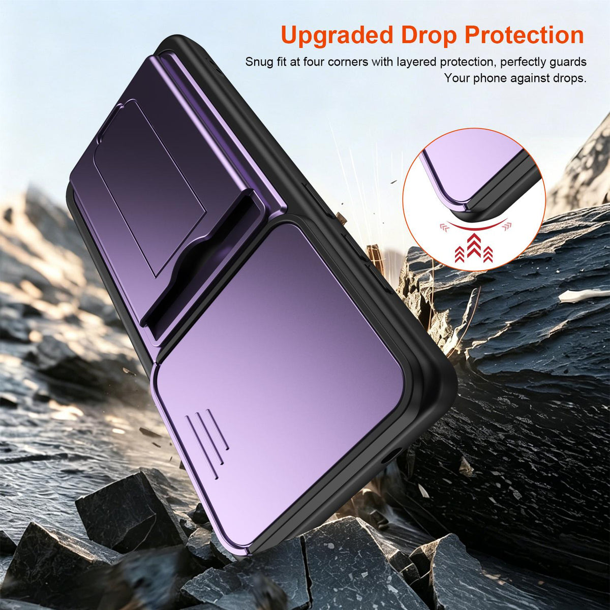 For Galaxy S26 Ultra 5G Card Holder Series Sliding Lens Cover PC Hybrid TPU Phone Case - Blue - EDA009708001B