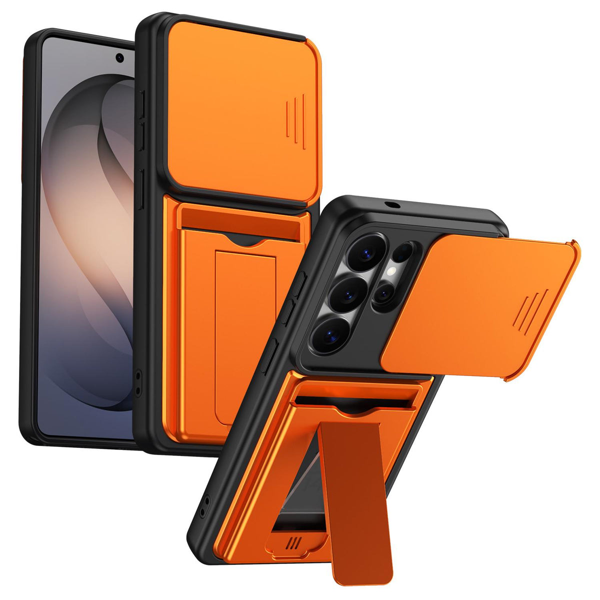 For Galaxy S26 Ultra 5G Card Holder Series Sliding Lens Cover PC Hybrid TPU Phone Case - Orange - EDA009708001C