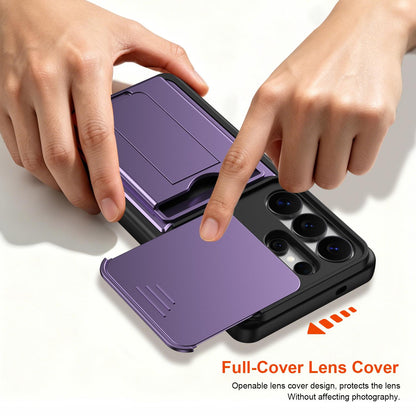 For Galaxy S26 Ultra 5G Card Holder Series Sliding Lens Cover PC Hybrid TPU Phone Case - Black - EDA009708001D