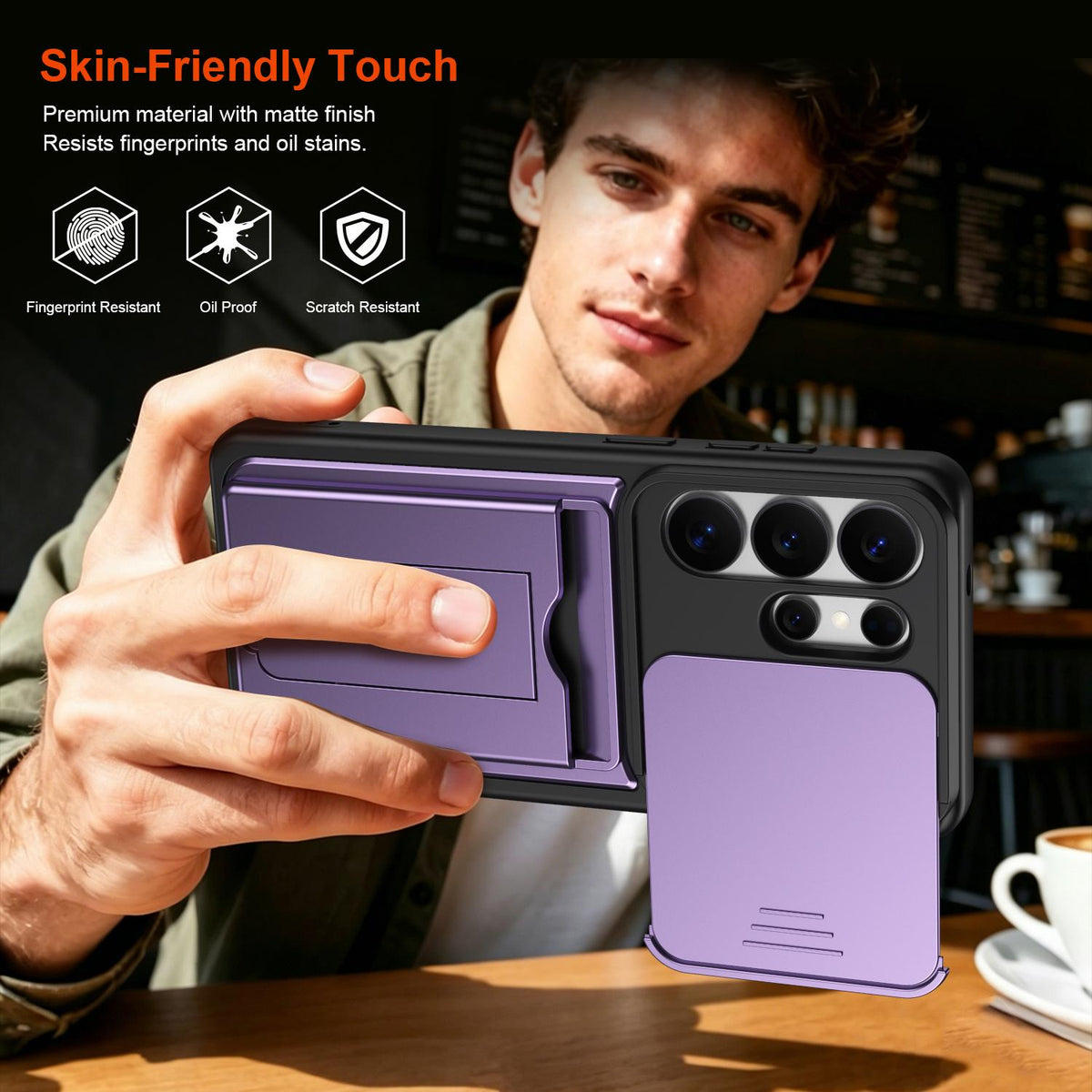 For Galaxy S26 Ultra 5G Card Holder Series Sliding Lens Cover PC Hybrid TPU Phone Case - Black - EDA009708001D