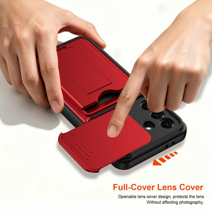 For Galaxy A26 5G / A17 Card Holder Series Sliding Lens Cover PC Hybrid TPU Phone Case - Red - EDA009708201A