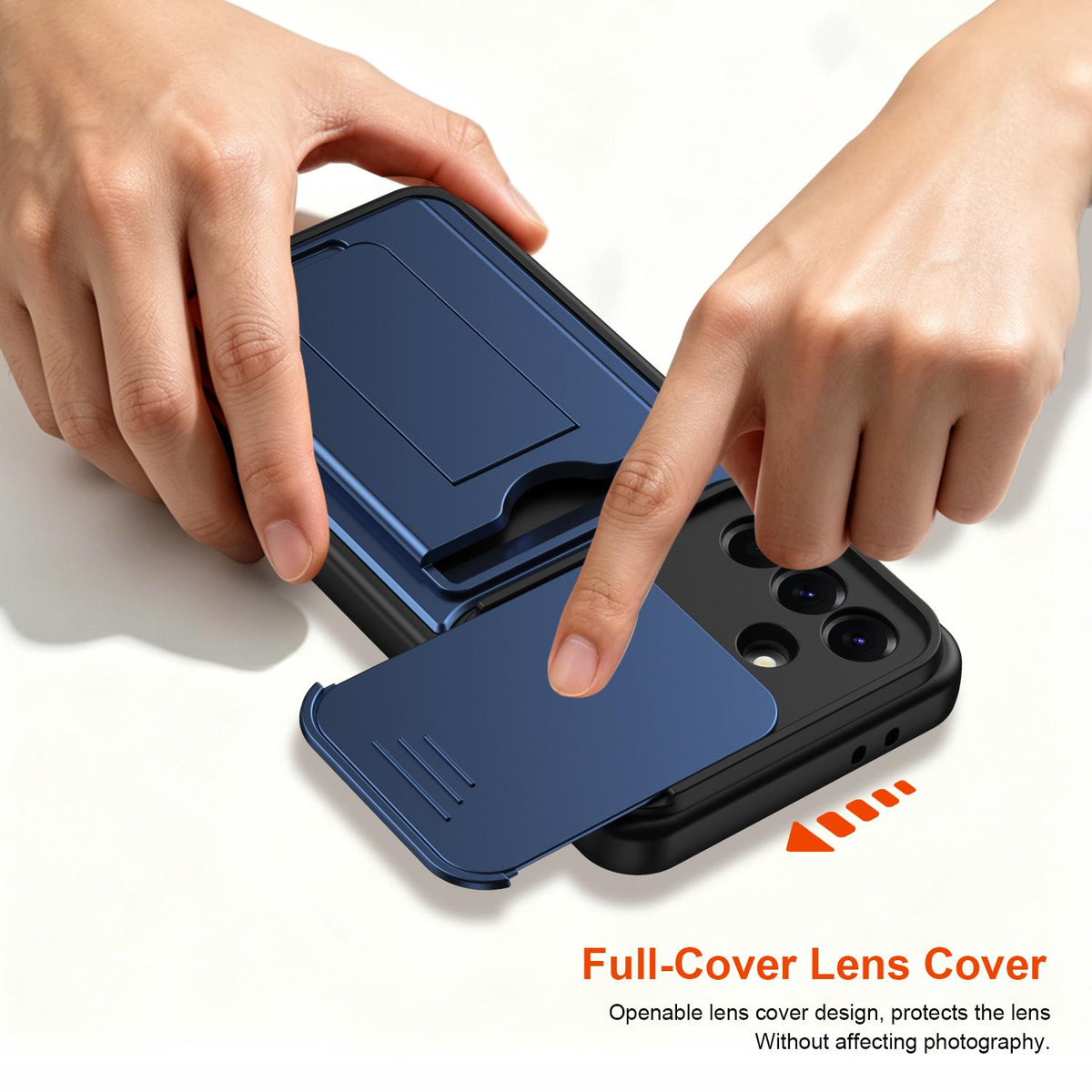 For Galaxy A36 5G Card Holder Series Sliding Lens Cover PC Hybrid TPU Phone Case - Blue - EDA009708203B