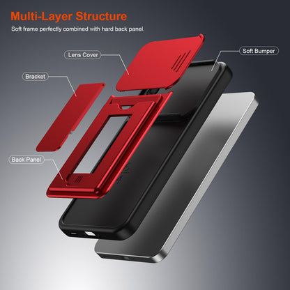 For Galaxy A57 5G Card Holder Series Sliding Lens Cover PC Hybrid TPU Phone Case - Red - EDA009708206A