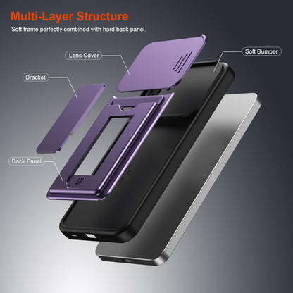For Galaxy A57 5G Card Holder Series Sliding Lens Cover PC Hybrid TPU Phone Case - Purple - EDA009708206E