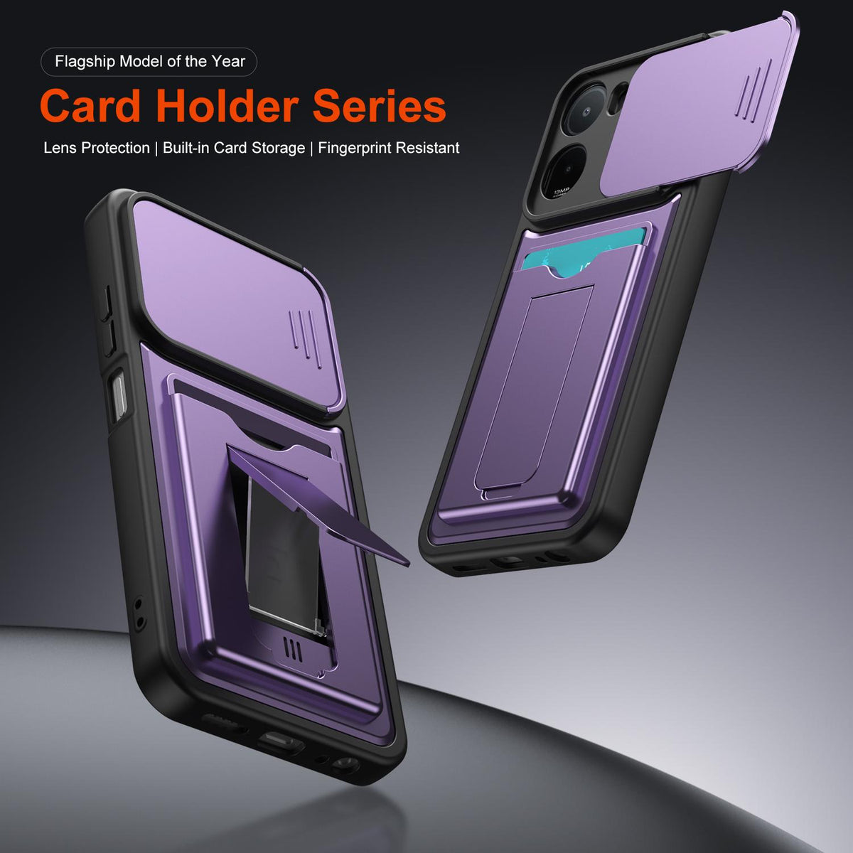 For Redmi A7 Pro 171mm / Redmi 15a 5G Card Holder Series Sliding Lens Cover PC Hybrid TPU Phone Case - Red - EDA009708401A