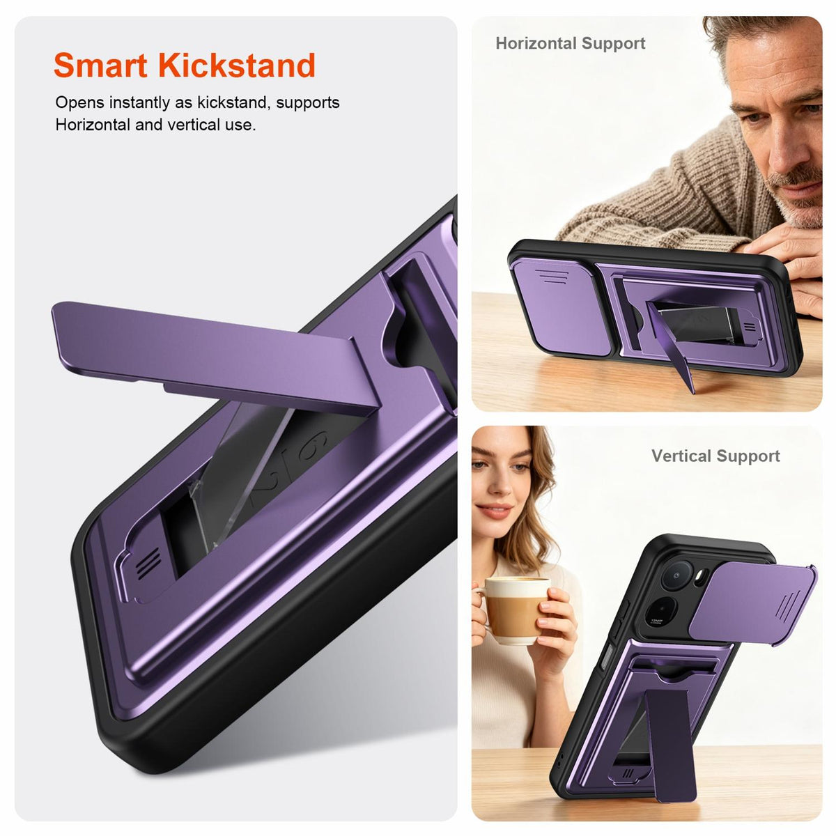 For Redmi A7 Pro 171mm / Redmi 15a 5G Card Holder Series Sliding Lens Cover PC Hybrid TPU Phone Case - Blue - EDA009708401B