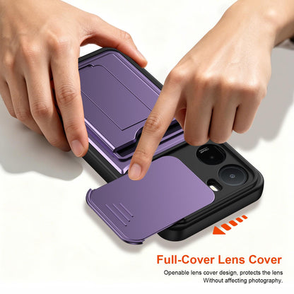 For Redmi A7 Pro 171mm / Redmi 15a 5G Card Holder Series Sliding Lens Cover PC Hybrid TPU Phone Case - Blue - EDA009708401B