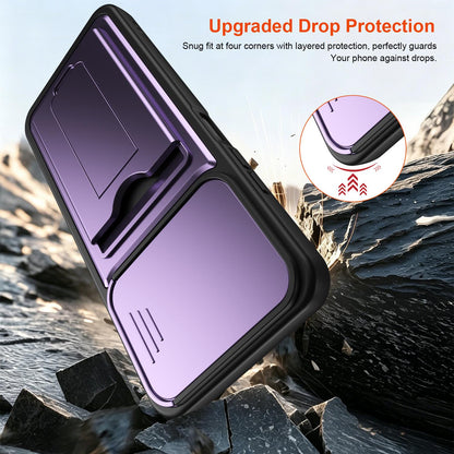 For Redmi A7 Pro 171mm / Redmi 15a 5G Card Holder Series Sliding Lens Cover PC Hybrid TPU Phone Case - Orange - EDA009708401C