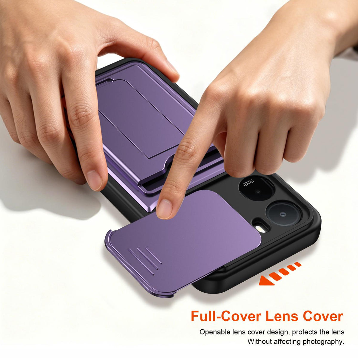 For Redmi A7 Pro 171mm / Redmi 15a 5G Card Holder Series Sliding Lens Cover PC Hybrid TPU Phone Case - Purple - EDA009708401E