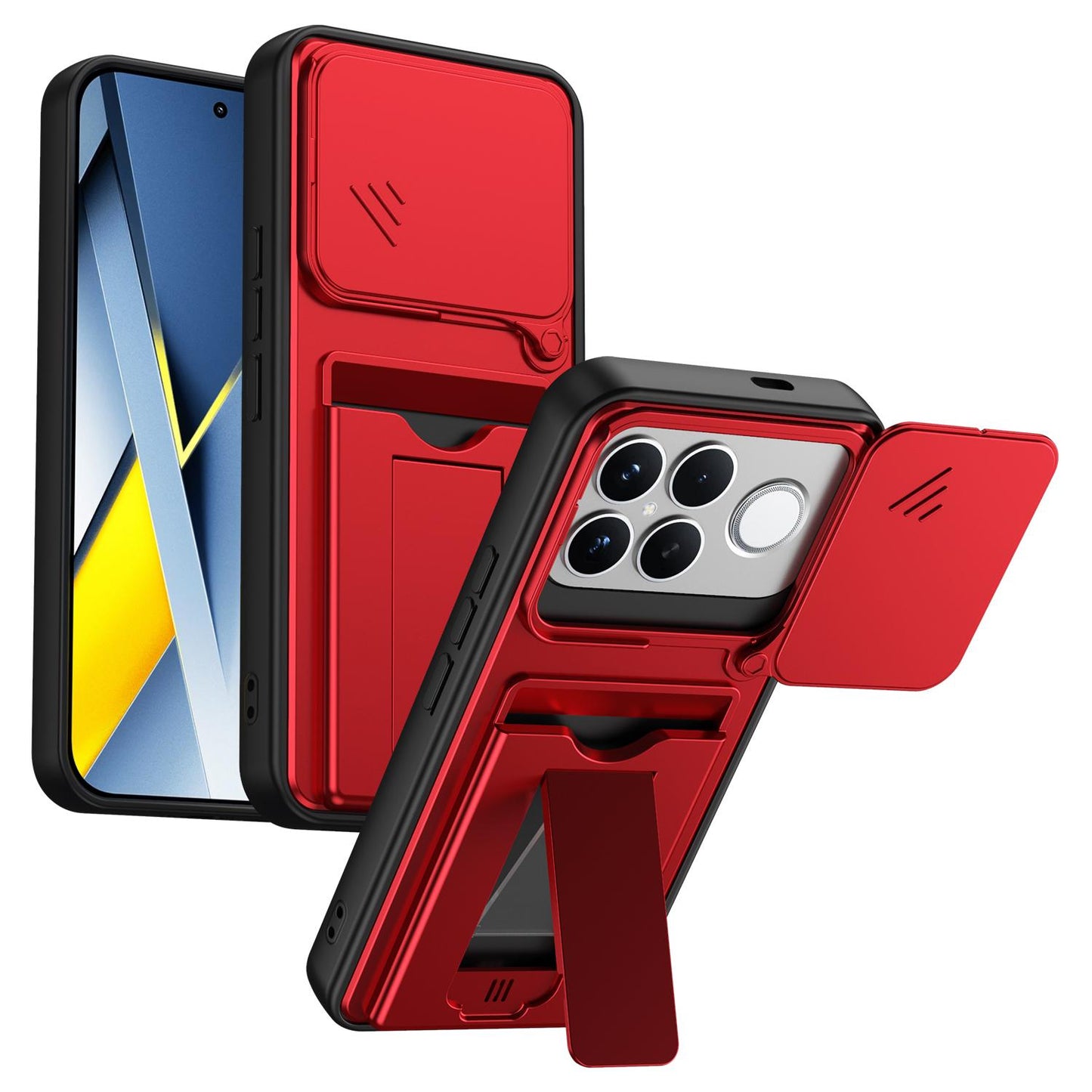 For Redmi K90 Pro Max / Poco F8 Ultra 5G Card Holder Series Sliding Lens Cover PC Hybrid TPU Phone Case(Red)