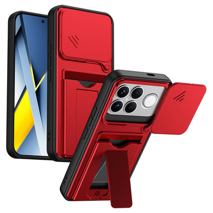For Redmi K90 Pro Max / Poco F8 Ultra 5G Card Holder Series Sliding Lens Cover PC Hybrid TPU Phone Case(Red)
