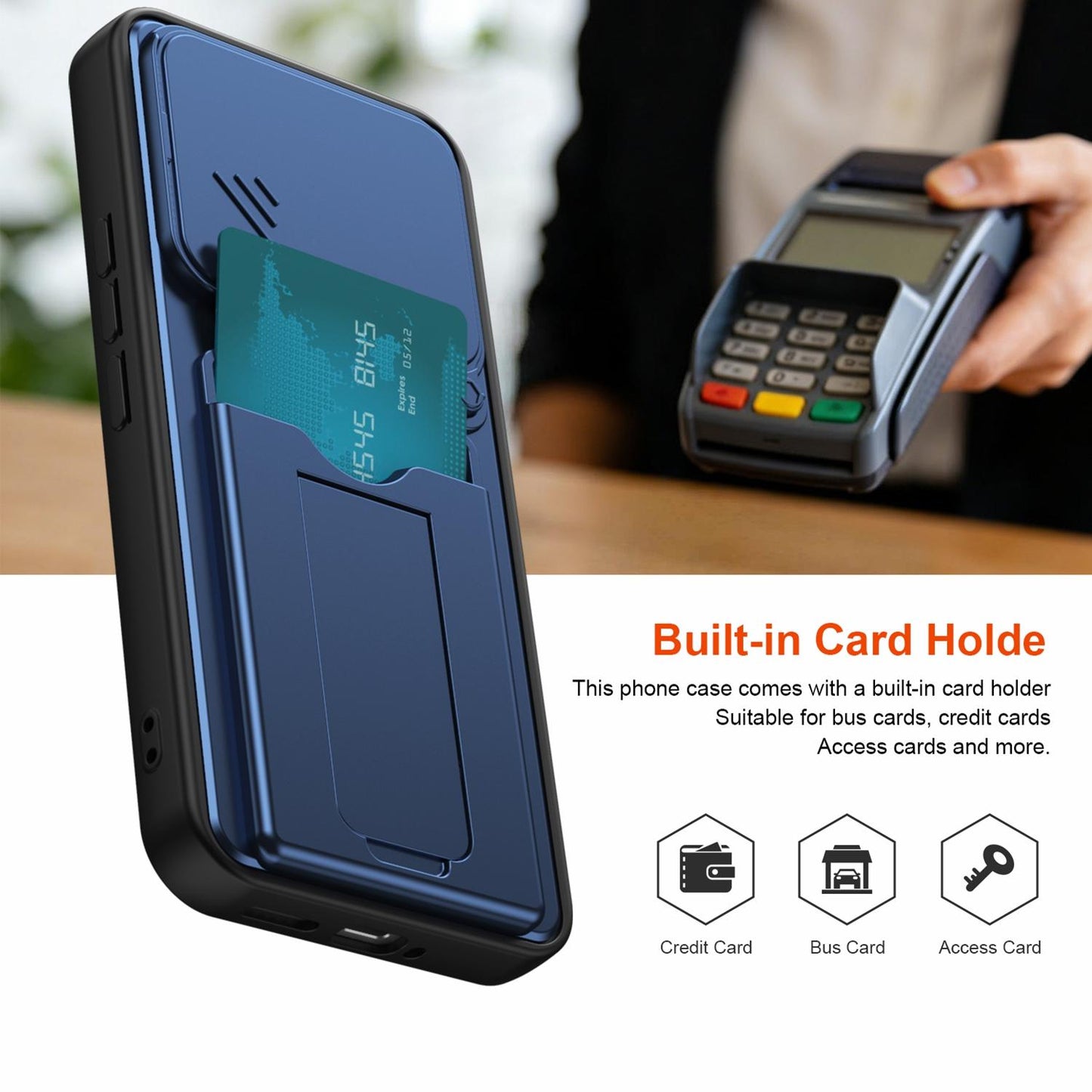 For Redmi K90 Pro Max / Poco F8 Ultra 5G Card Holder Series Sliding Lens Cover PC Hybrid TPU Phone Case(Blue)
