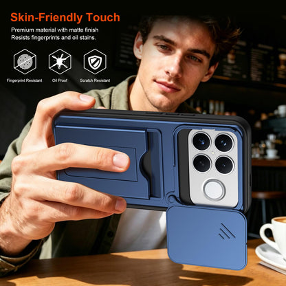 For Redmi K90 Pro Max / Poco F8 Ultra 5G Card Holder Series Sliding Lens Cover PC Hybrid TPU Phone Case(Blue)