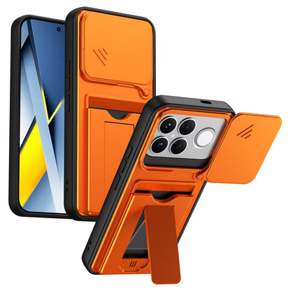 For Redmi K90 Pro Max / Poco F8 Ultra 5G Card Holder Series Sliding Lens Cover PC Hybrid TPU Phone Case(Orange)