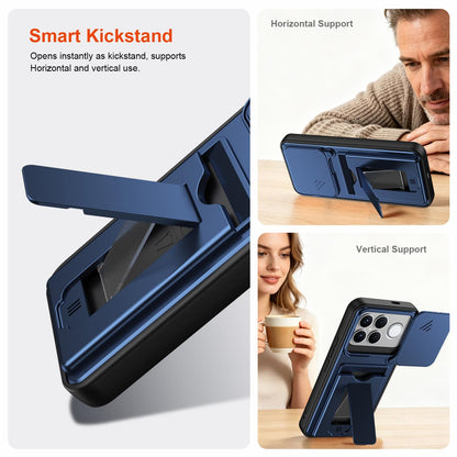 For Redmi K90 Pro Max / Poco F8 Ultra 5G Card Holder Series Sliding Lens Cover PC Hybrid TPU Phone Case(Orange)