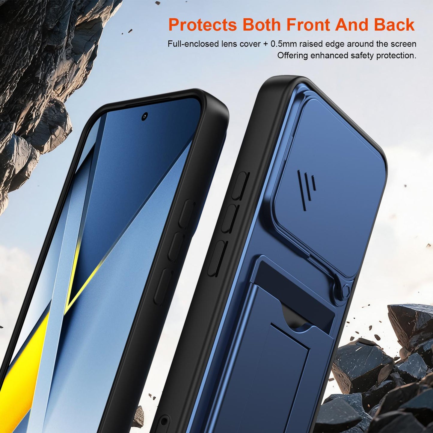 For Redmi K90 Pro Max / Poco F8 Ultra 5G Card Holder Series Sliding Lens Cover PC Hybrid TPU Phone Case(Orange)