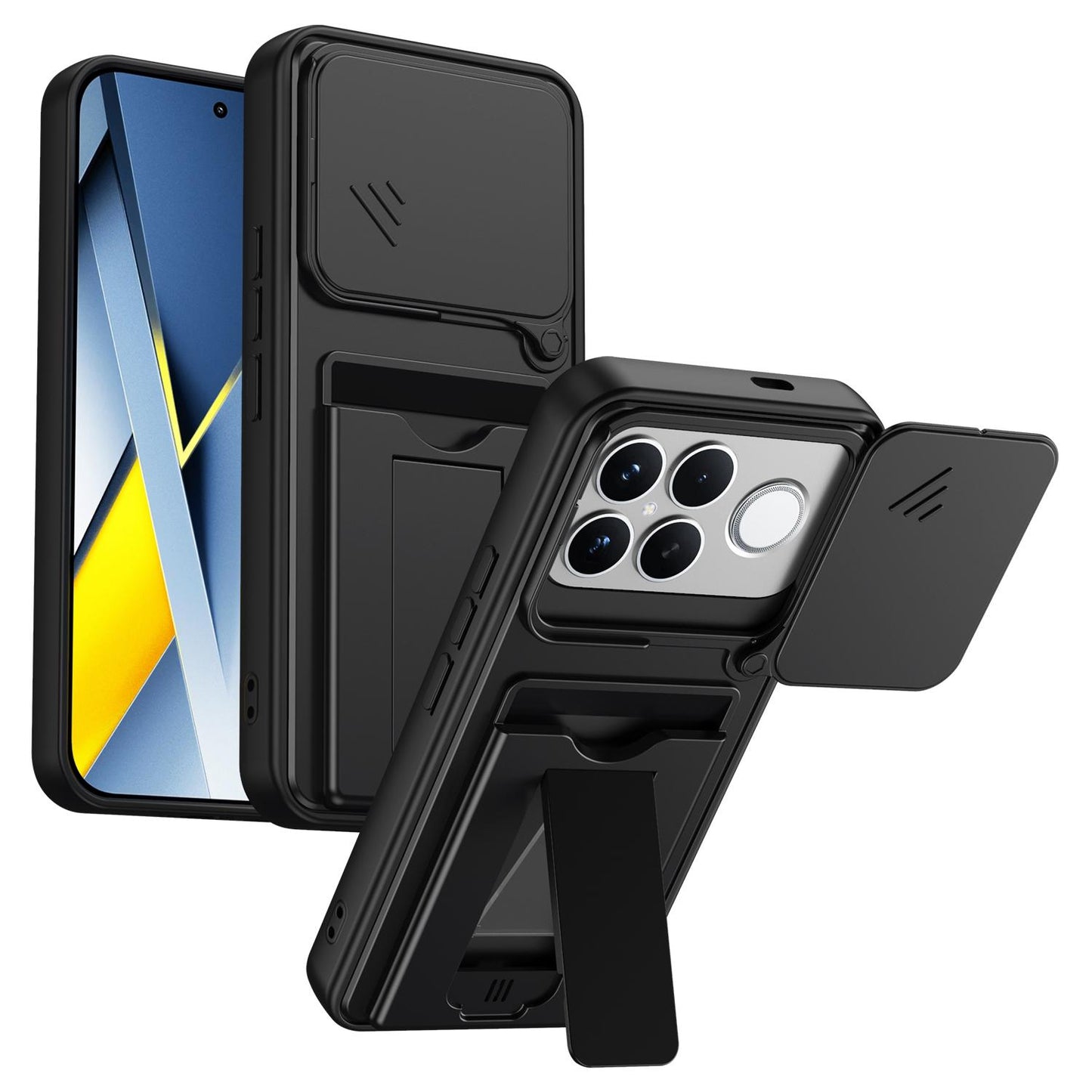 For Redmi K90 Pro Max / Poco F8 Ultra 5G Card Holder Series Sliding Lens Cover PC Hybrid TPU Phone Case(Black)