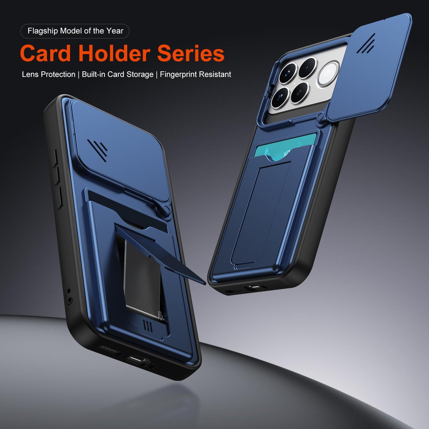 For Redmi K90 Pro Max / Poco F8 Ultra 5G Card Holder Series Sliding Lens Cover PC Hybrid TPU Phone Case(Black)