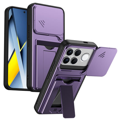 For Redmi K90 Pro Max / Poco F8 Ultra 5G Card Holder Series Sliding Lens Cover PC Hybrid TPU Phone Case(Purple)