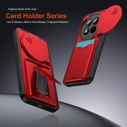 For Redmi Note 15 4G / 5G Global 164mm Card Holder Series Sliding Lens Cover PC Hybrid TPU Phone Case - Red - EDA009708403A