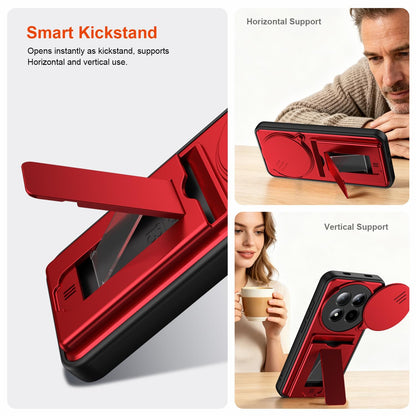 For Redmi Note 15 4G / 5G Global 164mm Card Holder Series Sliding Lens Cover PC Hybrid TPU Phone Case - Red - EDA009708403A